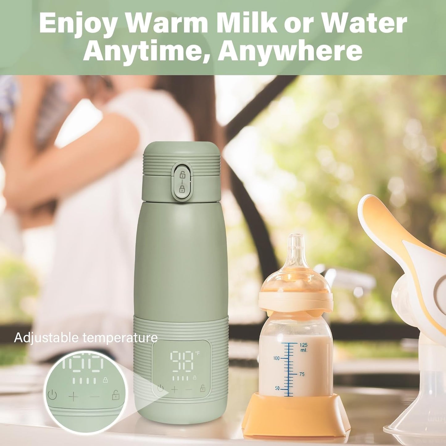 Portable Bottle Warmer for Travel - Super Fast Charging & 5-Min Heating for Breast Milk, Formula & Water, 17oz Large Capacity, Long Battery Life, Perfect for Car/Airplane, Fits Most Bottles