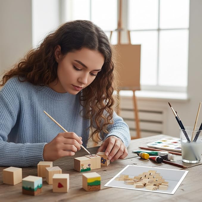 Wood Blocks for Crafts, Unfinished Wood Cubes, 2 cm Natural Wooden Blocks