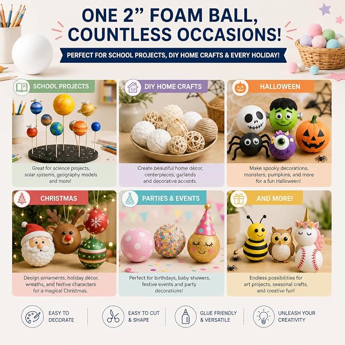 Evershine 30 Pack 2 Inch Craft Foam Ball