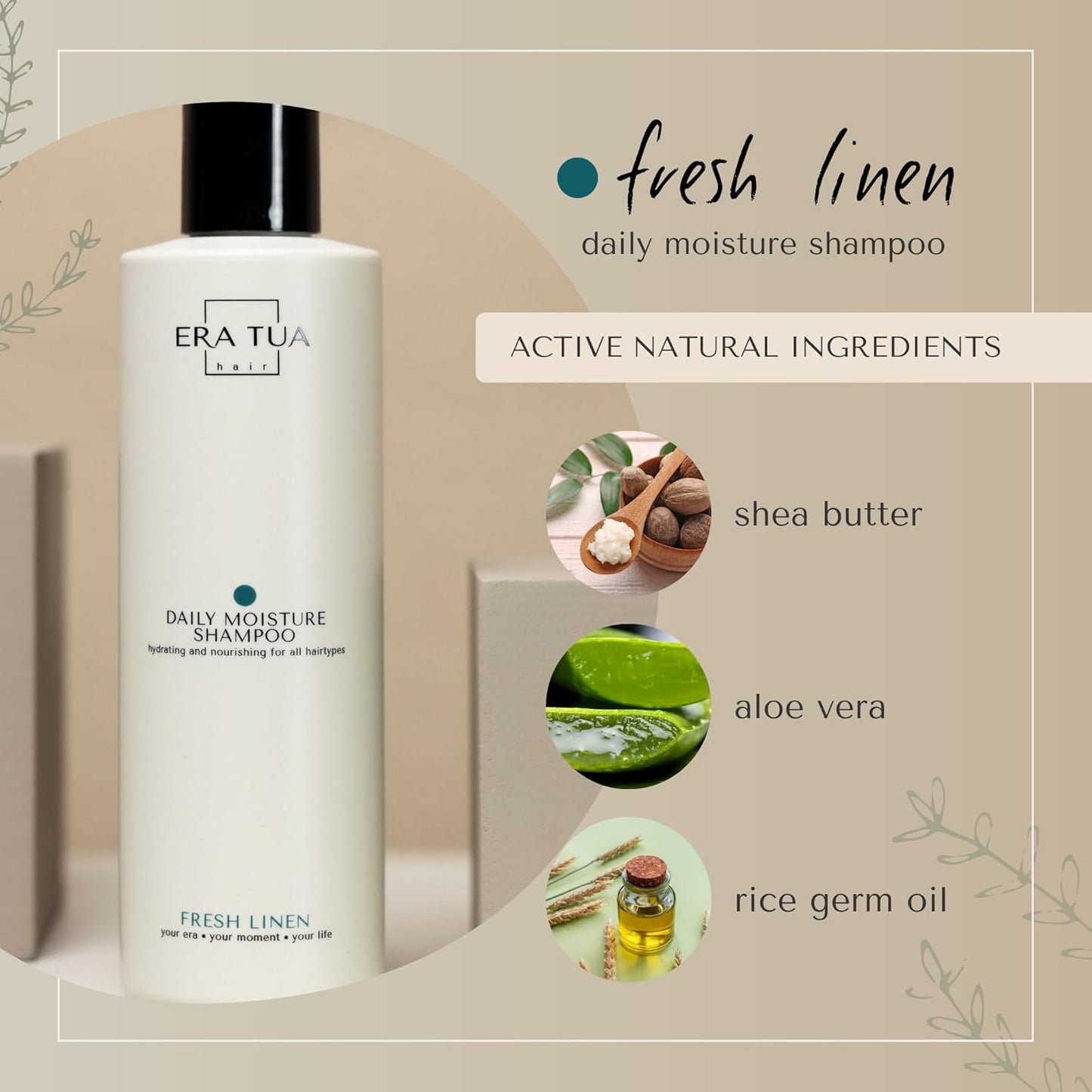Fresh Linen Hydrating Shampoo | Dutch Made & Formulated Daily Moisture for Dry, Damaged Hair | Fresh, Uplifting Scent of Bergamot, Jasmine & Rose 750 ML