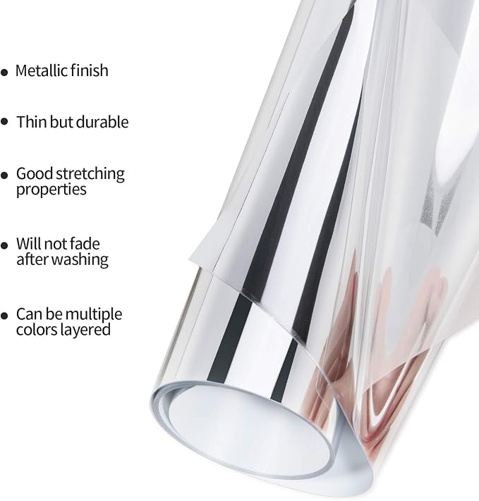 Gatichetta Silver Heat Transfer Vinyl Roll, Metallic Foil Iron On Vinyl 12" X