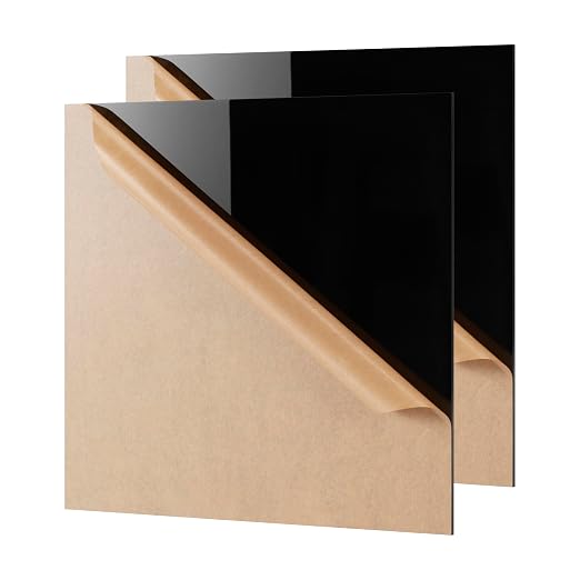 KAITELA Black Acrylic Sheet 12" x 12" Cast Plexiglass Square 1/8" Thick Plastic