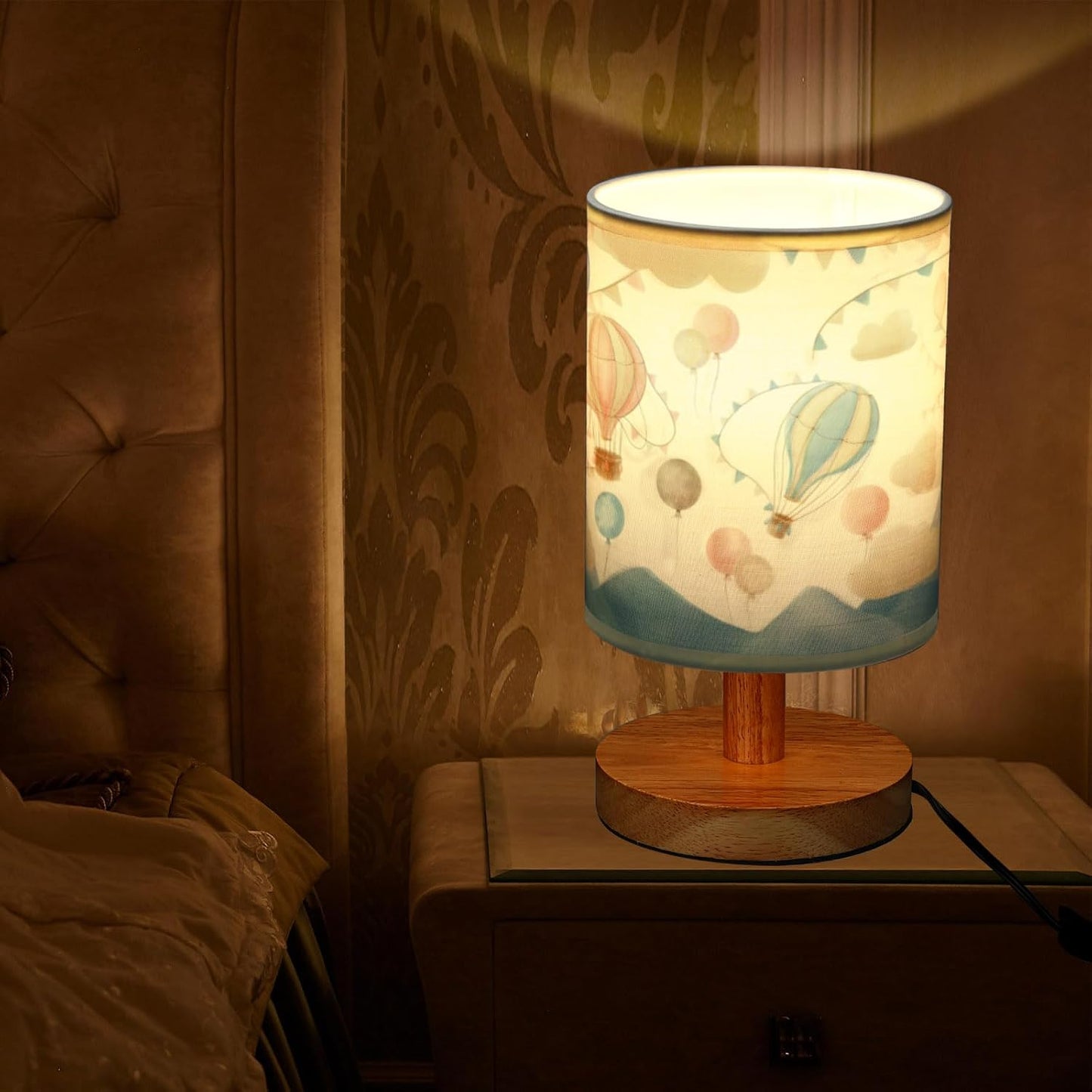 VIHOSE Hot Air Balloon Kids Table Lamp for Bedroom Kids Bedside Lamp with Linen Wooden Nightstand Cartoon Nursery Lampshade for Girls Boys Living Room