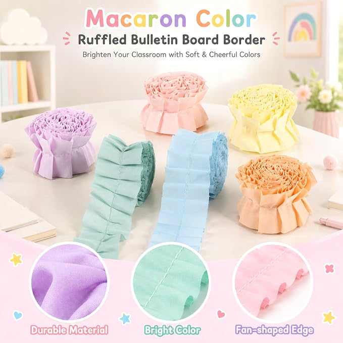 6 Rolls 40 Ft Ruffled Bulletin Board Borders Back to School Classroom Decor