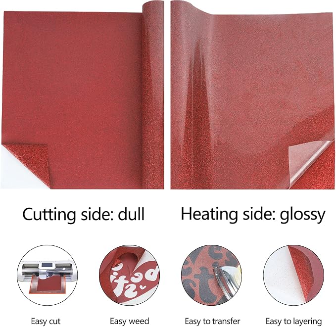 guangyintong Glitter Heat Transfer Vinyl HTV Rolls, Glitter Red HTV Vinyl