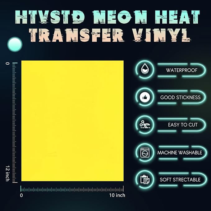 HTVSTD Neon HTV Heat Transfer Vinyl 10 Sheets 12×10in Iron on Vinyl | Neon