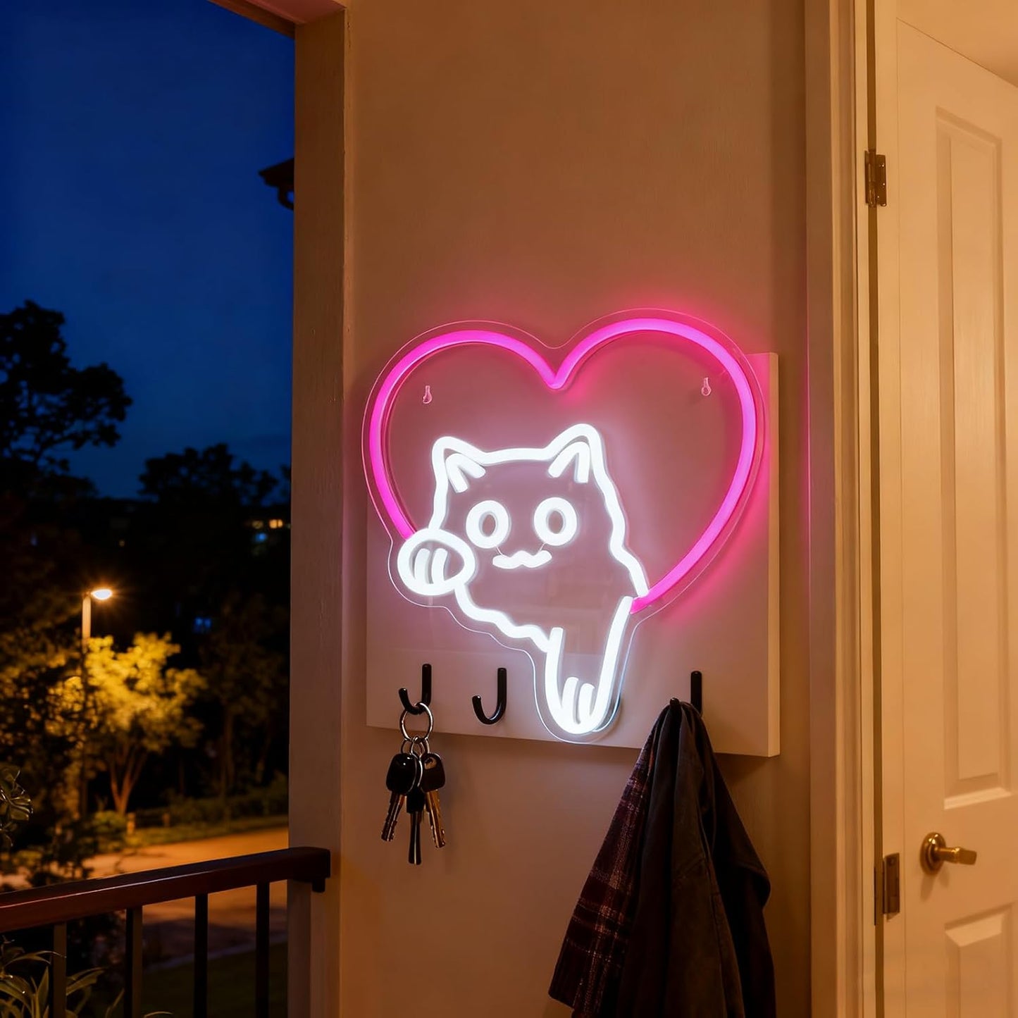 Cat Neon Sign – Cute Pink Heart Cat LED Lights, Dimmable Animal Neon Wall Decor, Cat Lover Gift, Bedroom Wall Art, Living Room, Game Room, Pet Shop, Kawaii Home Accent(12.91 × 13.11 in)