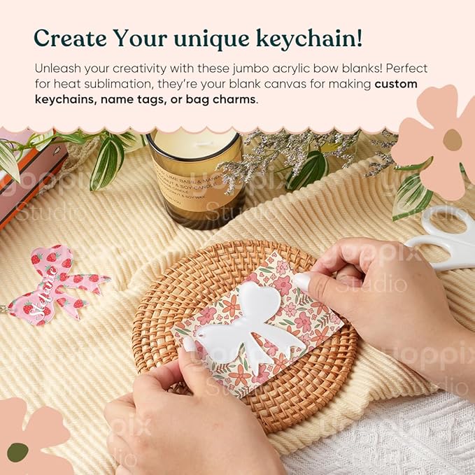 YOPPIX 10 Pcs Sublimation Bow Blanks, Sublimation Acrylic Bow Blanks Keychain