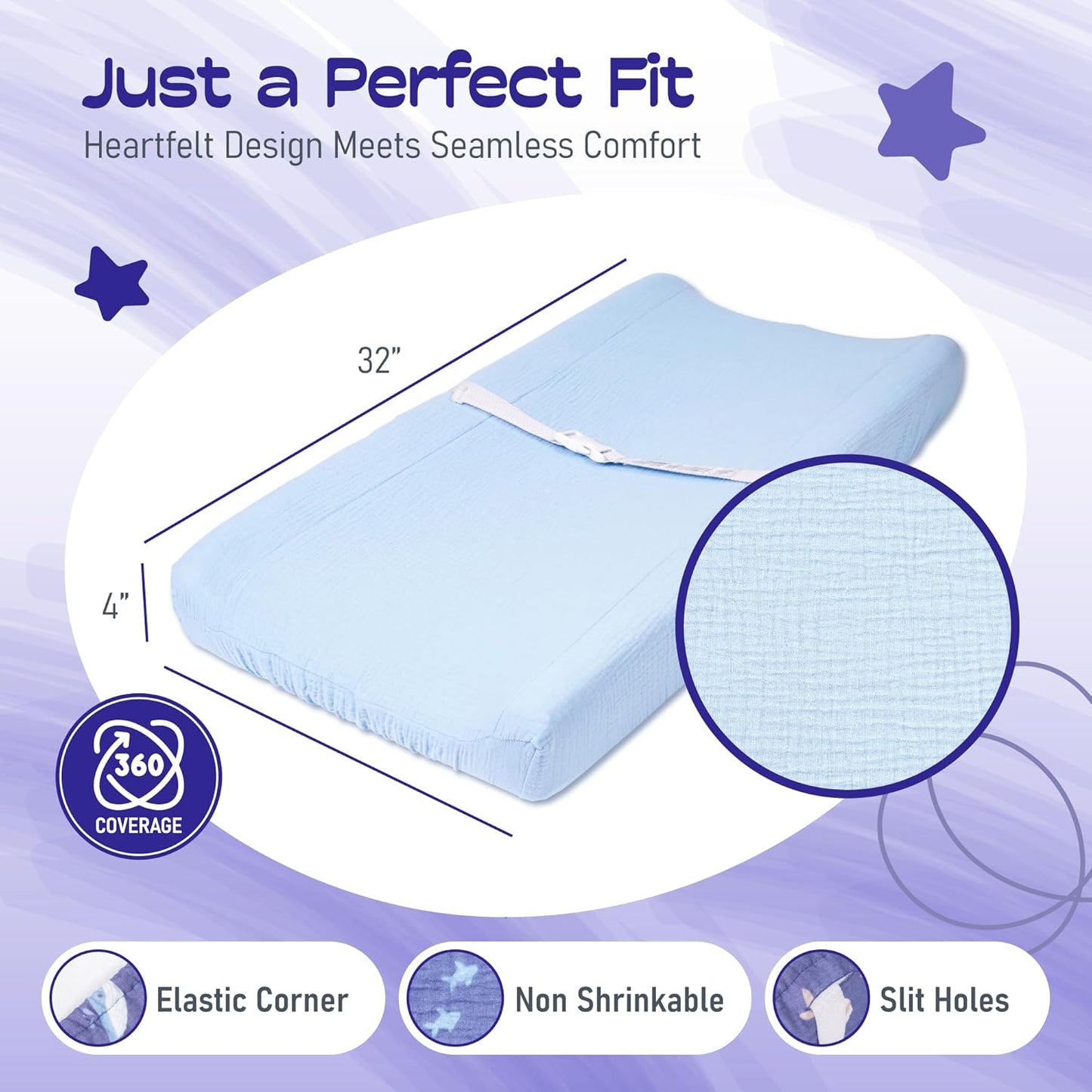 100% Muslin Changing Pad Cover Ultra Soft, Breathable, Secure Fit, Fade-Resistant Prints for Boys and Girls (Pack 2)