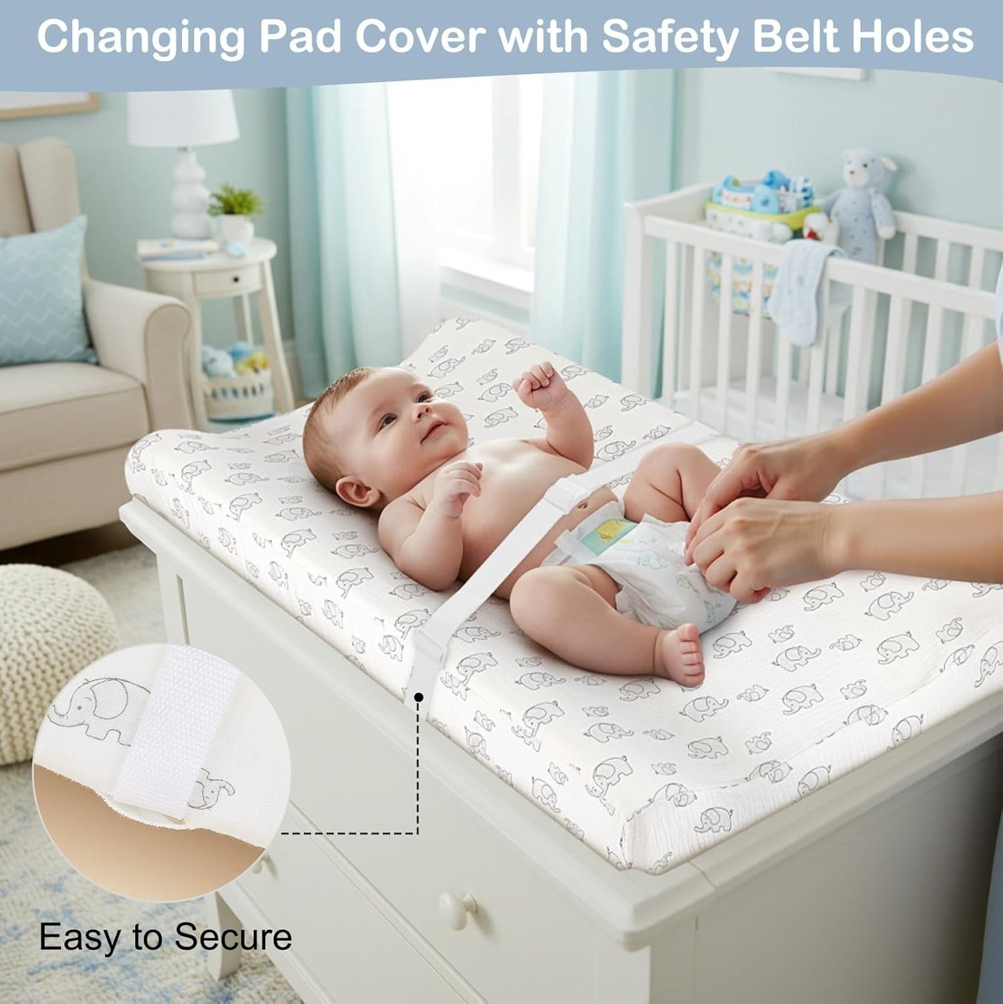 Basumee Muslin Changing Pad Cover Waterproof 2 Pack Baby Changing Table Covers for Boys and Girls Soft Breathable Nursery Diaper Change Table Cover Pad Fits 32"x16", Blue