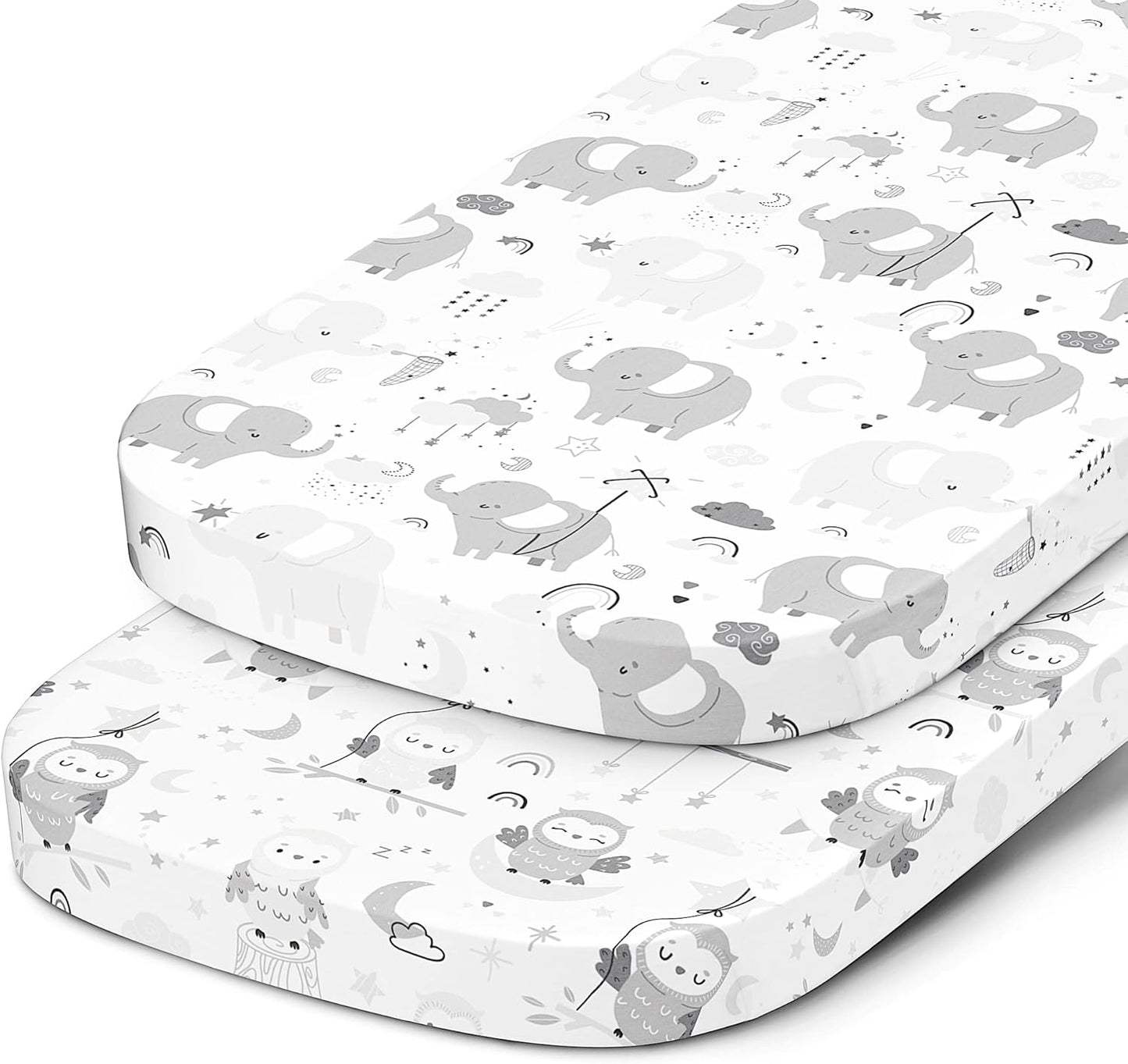 Bassinet Fitted Sheets Compatible with Ingenuity Foldaway Rocking, Lullanight Soothing, Snuggity Snug and Dream on Me Poppy Traveler Bassinet – Snuggly Soft 100% Jersey Cotton – 2 Pack