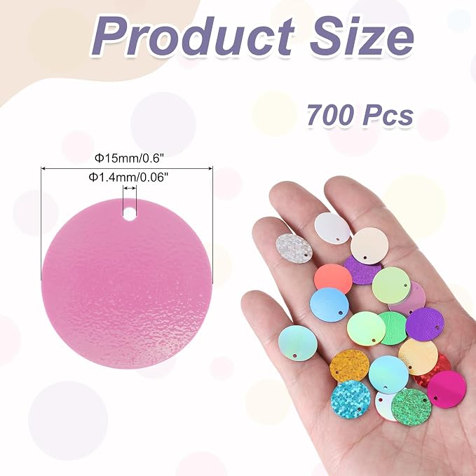 MECCANIXITY 700 Pcs Flat Round Sequins 15mm/0.6 Inch Loose Paillettes Craft