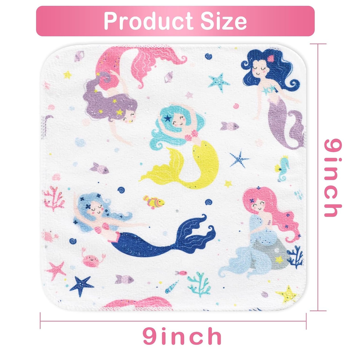Baby Washcloths, 24Pack Baby Wash Cloths Extra Soft & Ultra Absorbent, Baby Towels and Washcloths Face Towels for Unisex Boys Girls Body, Washclothes Gentle on Sensitive Skin, 9x9 Mermaid