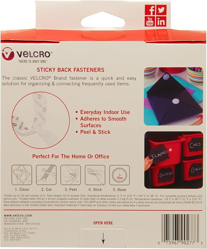 VELCRO Brand - Sticky Back Hook and Loop Fasteners – Peel and Stick Permanent
