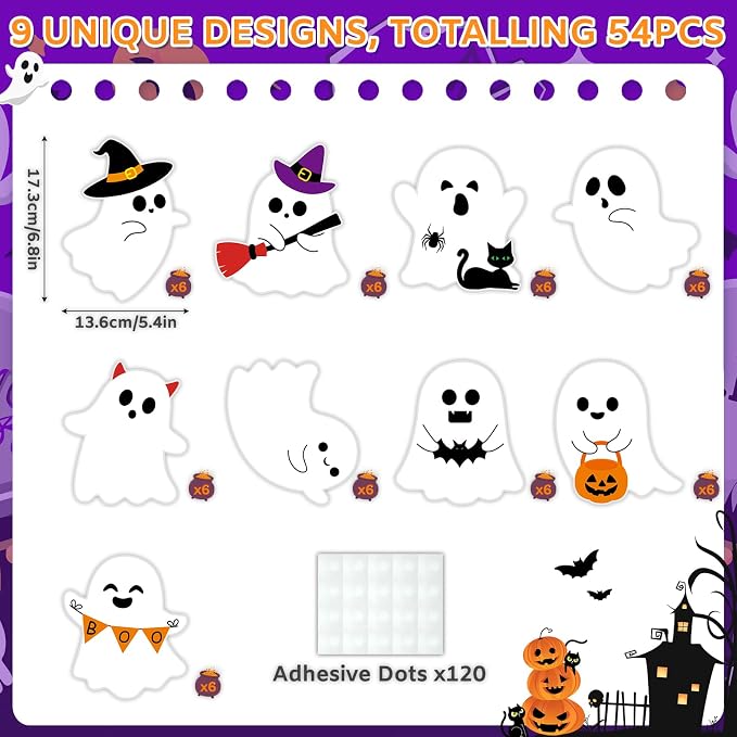 54Pcs Halloween Ghost Cutouts, Classroom Halloween Bulletin Board Decorations