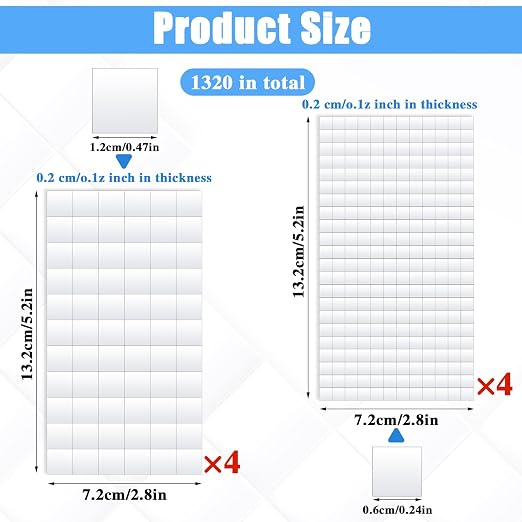 Lusofie 1320Pcs Square Foam Sided Adhesive Sticker Set 3D Pop White 2-Side Foam