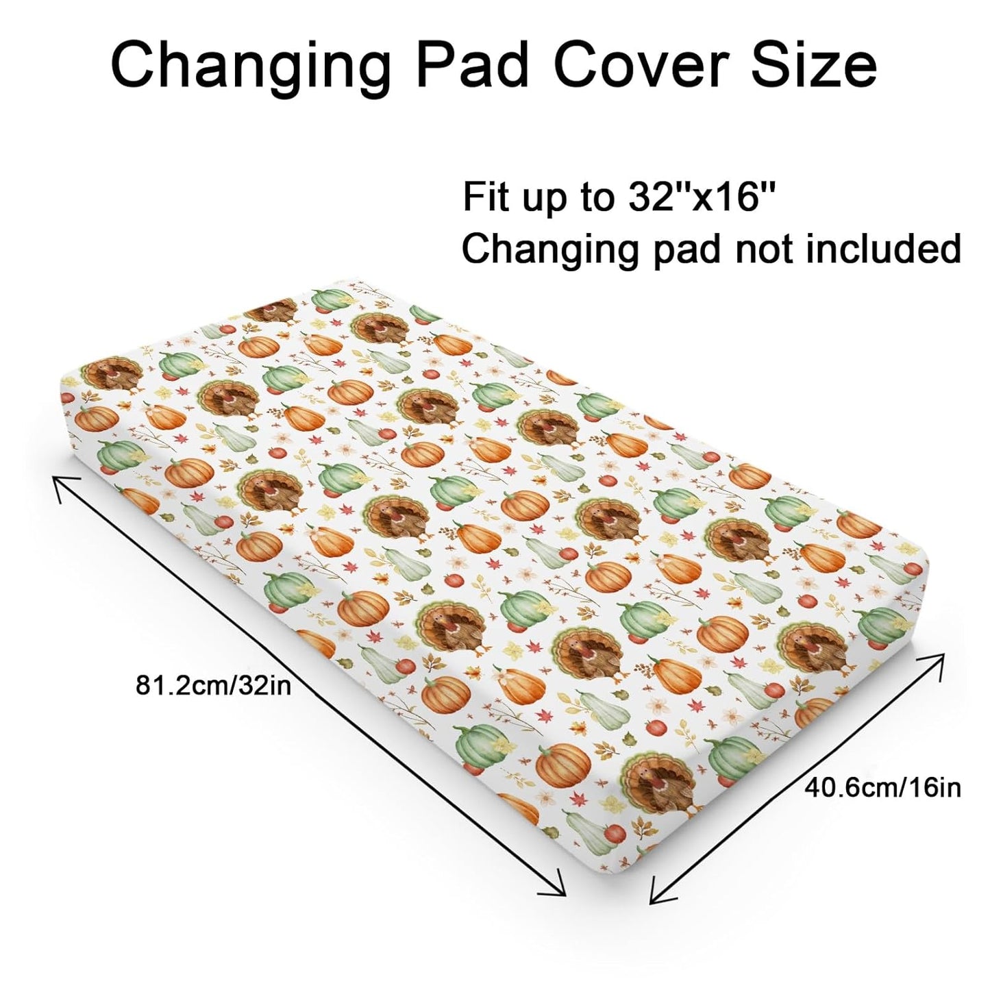 Thanksgiving Turkey Pumpkins Baby Changing Pad Covers for Boy Girl 32''x16'' Fall Turkey Maple Leaves Autumn Floral Fitted Change Table Mats Soft Breathable Nursery Diaper Changing Table Sheets