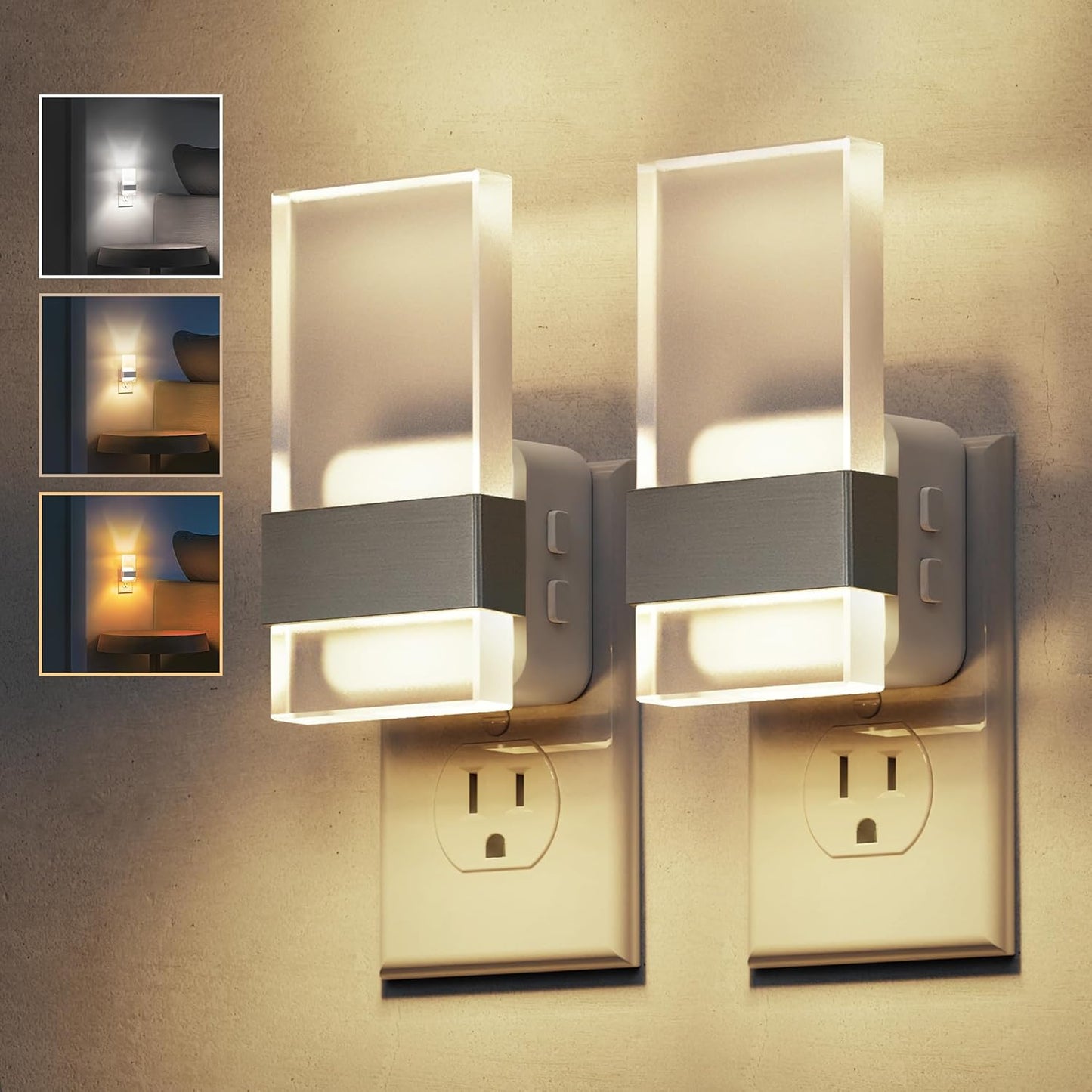 L LOHAS LED Night Light, 2 Pack Adjustable Color Temperature Night Lights Plug Into Wall, 2000K/3000K/5000K 3CCT Nightlight, Dusk to Dawn Sensor Dimmable Nightlights for Bathroom, Hallway, Gift