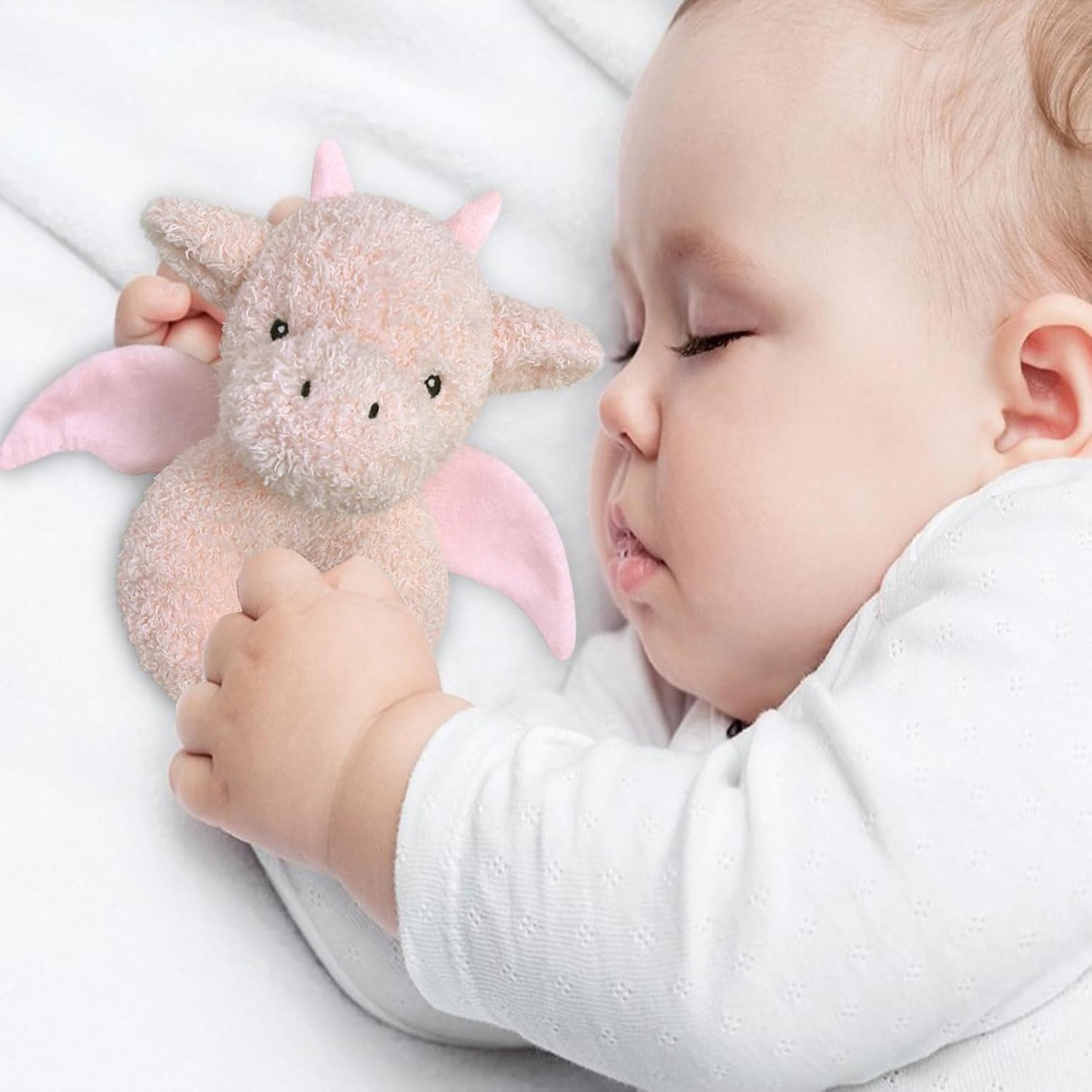 Baby Dragon Soft Rattle Toy, Plush Dinosaur Infant Shaker Rattle Easy-Grasp Stuffed Animal Toy, Gifts for Newborns Babies Toddlers Boys Girls, Pink, 6 Inches