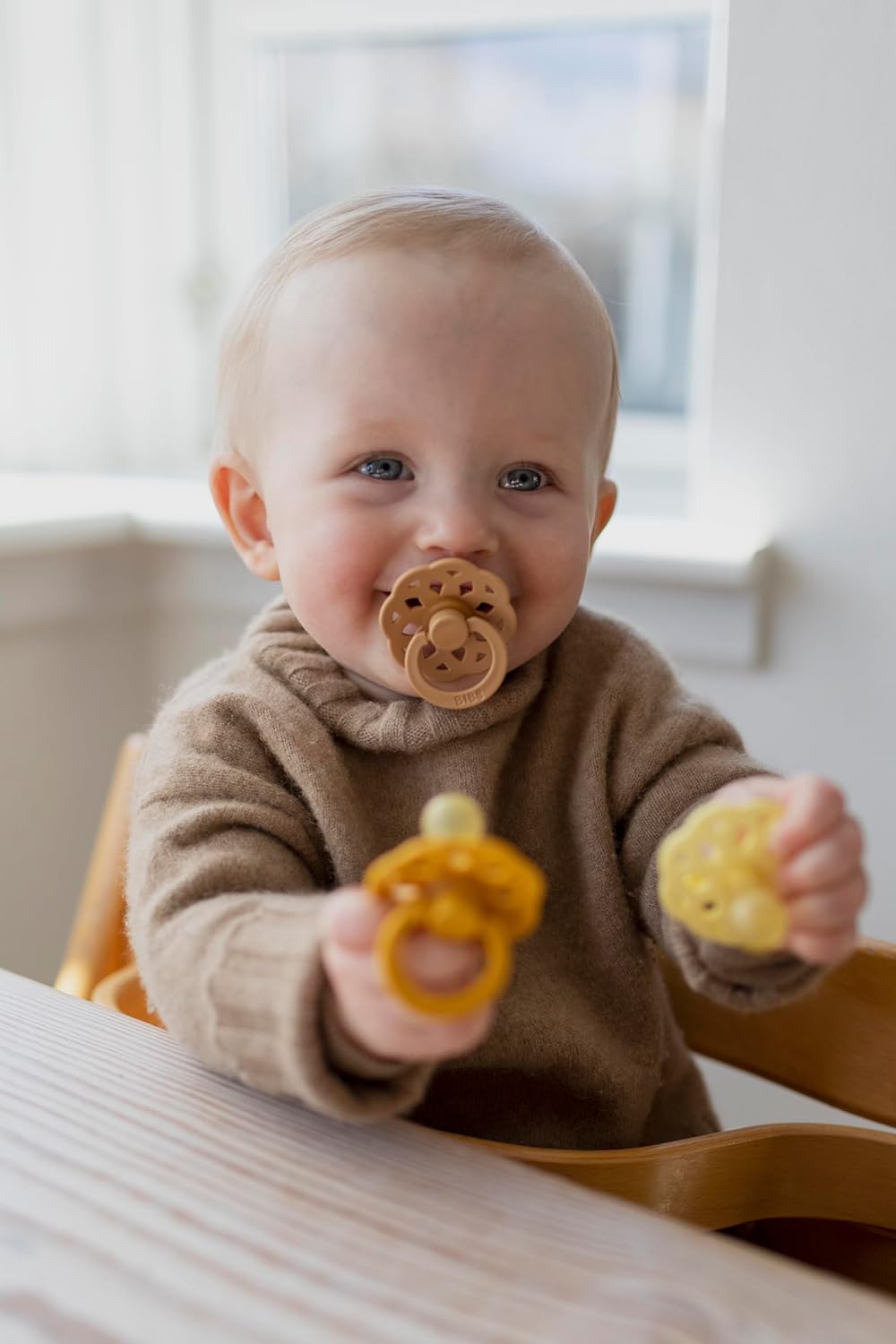 BIBS Pacifiers - Boheme Collection | BPA-Free Baby Pacifier | Made in Denmark | Set of 2 Peach/Woodchuck Color Premium Soothers | Size 0-6 Months