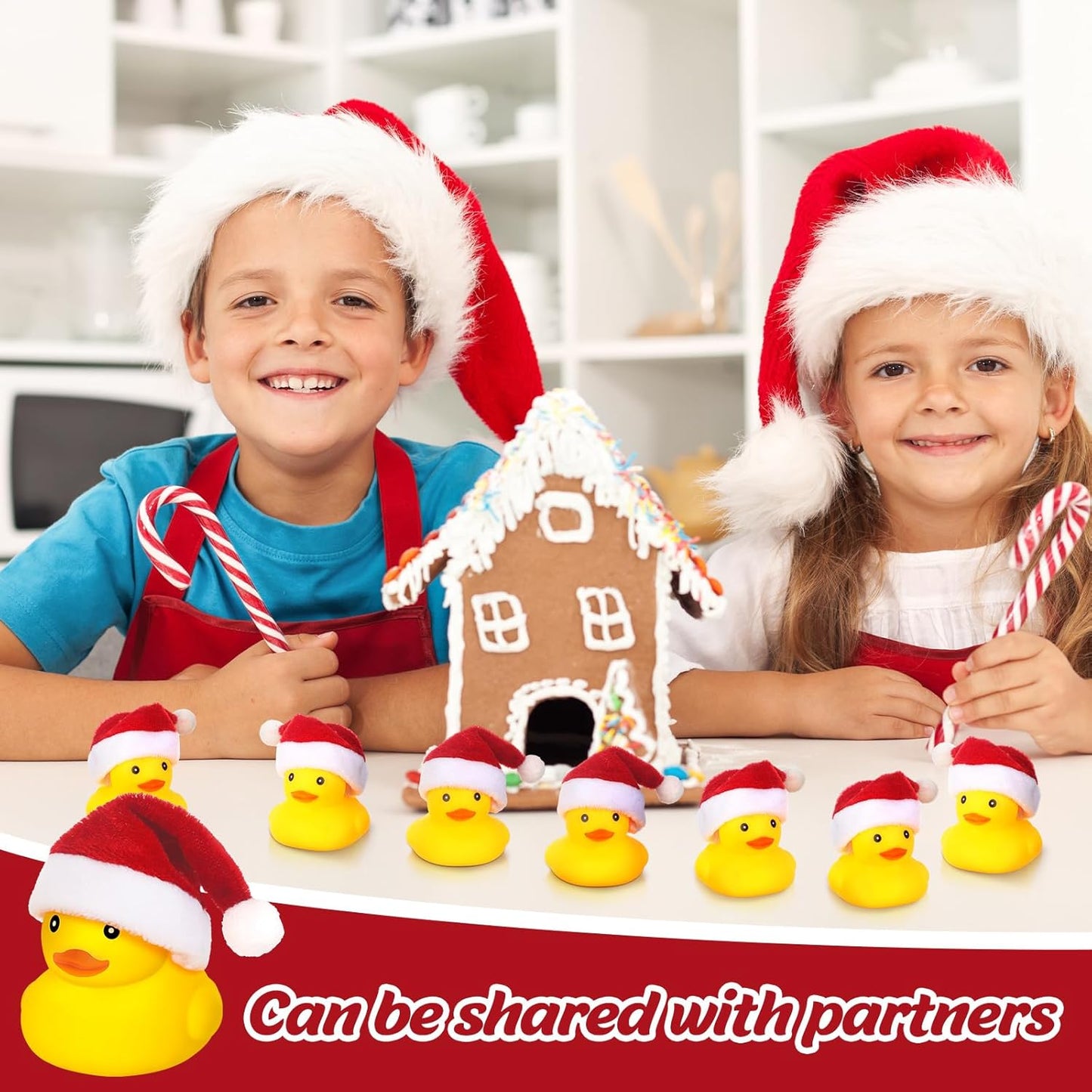 Liliful 96 Pcs Christmas Rubber Ducks with Hat Xmas Mini Rubber Ducks in Bulk Holiday Party Favors Bath Toys for Christmas Party Decor Gift (Santa Hat)