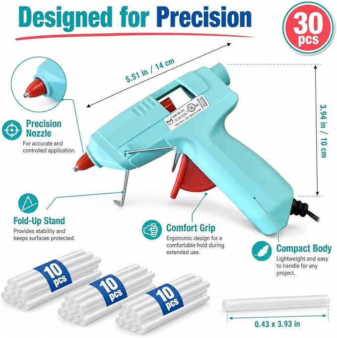 Mini Hot Glue Gun Kit with 30 Glue Sticks and Carrying Case, 15W Fast