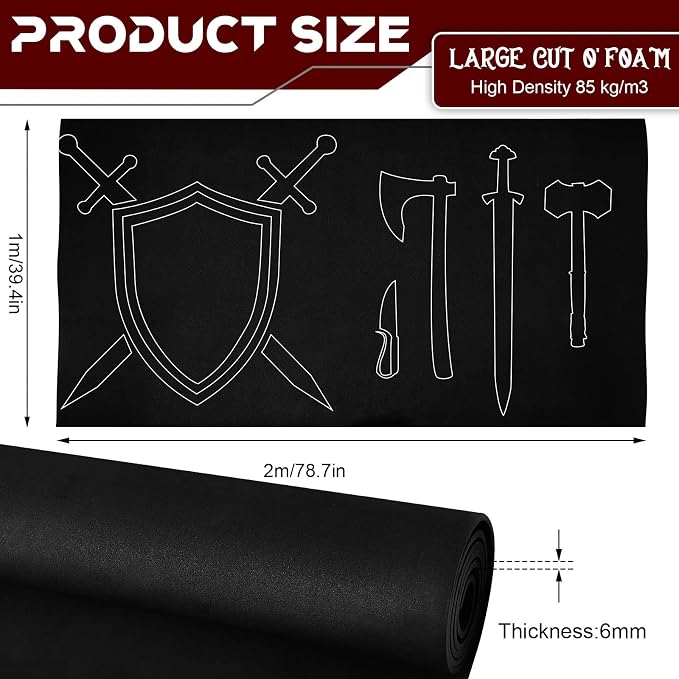 Patelai 6mm Thick Black EVA Foam Roll Large Cosplay Foam Sheets 39''x78''