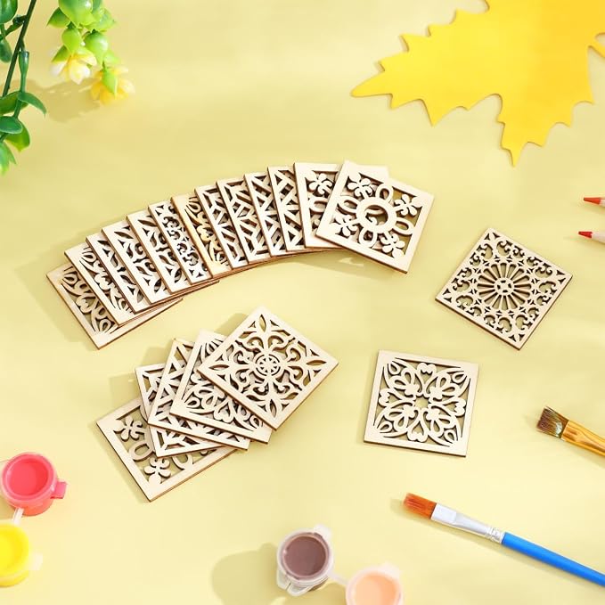 Abaodam 20Pcs Wooden Cutouts for Crafts Flower Chip Decoration DIY Unfinished