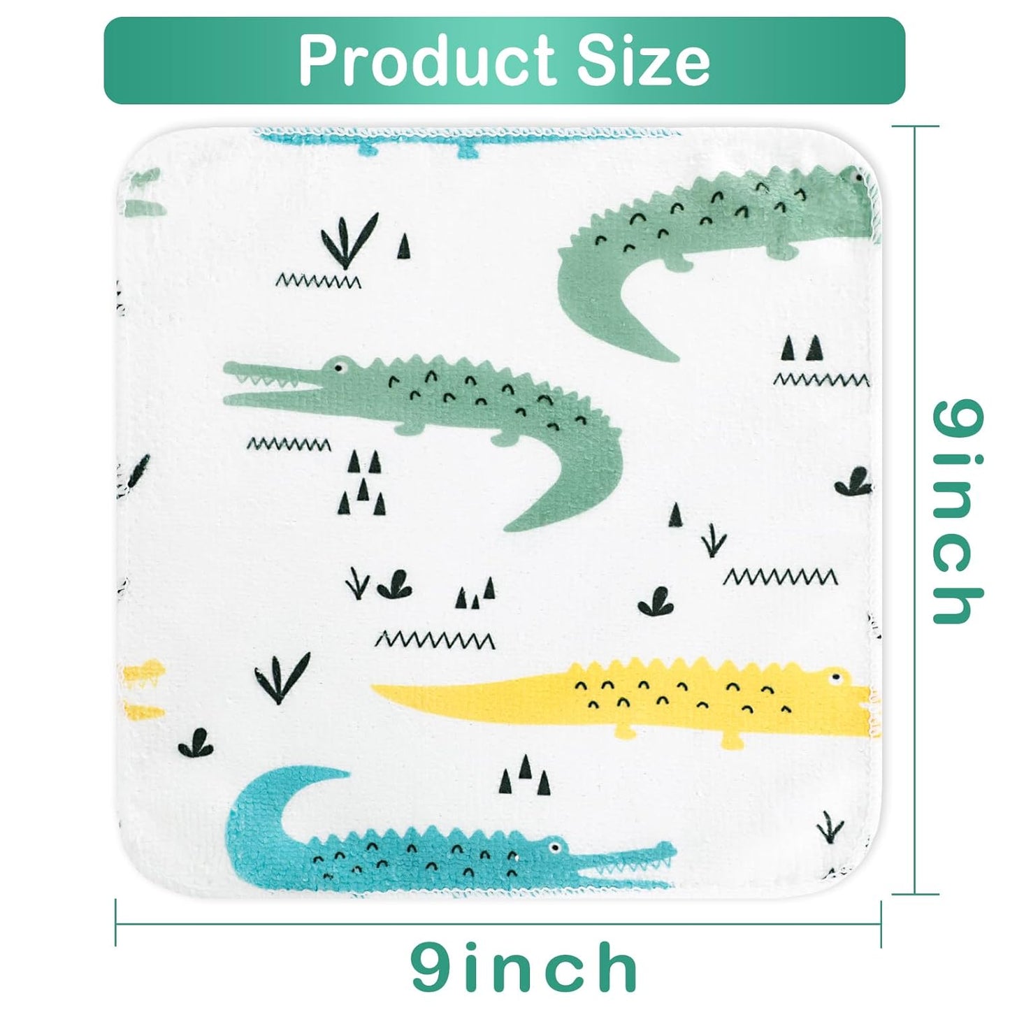 Baby Washcloths, 24Pack Baby Wash Cloths Extra Soft & Ultra Absorbent, Baby Towels and Washcloths Face Towels for Unisex Boys Girls Body, Washclothes Gentle on Sensitive Skin, 9x9 Green Crocodile