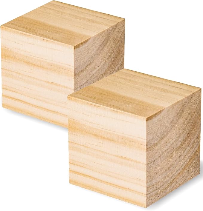 Wood Blocks for Crafts, Large Unfinished Wood Cubes, 3 Inch Natural Wooden