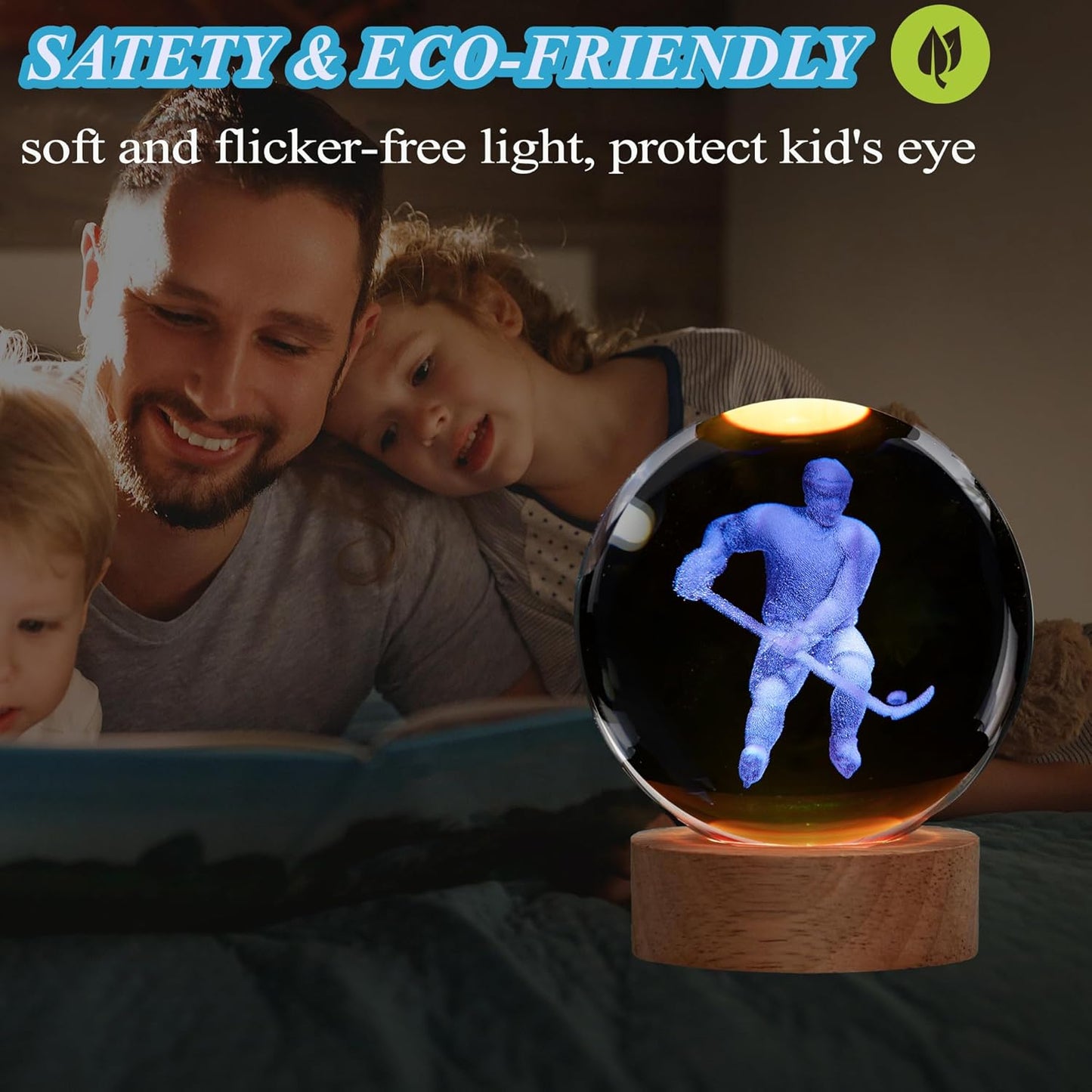 Hockey Night Light, Ice Hockey Gifts, Hockey 3D Crystal Ball Night Light with Remote Upgraded 3.15 Inch Lamps with 16 Color for Birthday Xmas Cool Figurines Gifts for Room Decor Boys Girls