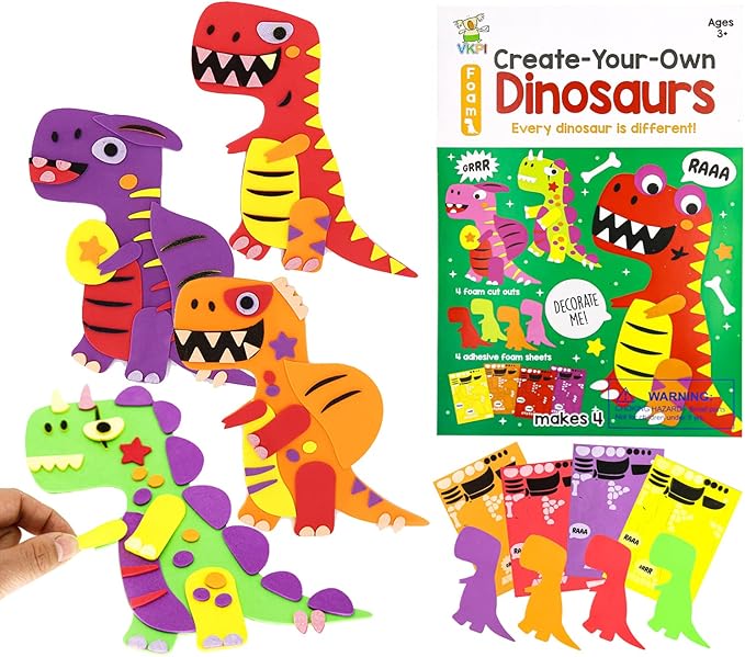 VKPI 4 Pieces EVA Foam Art Crafts Gift Kit, Creative Make Your Own Dinosaurs