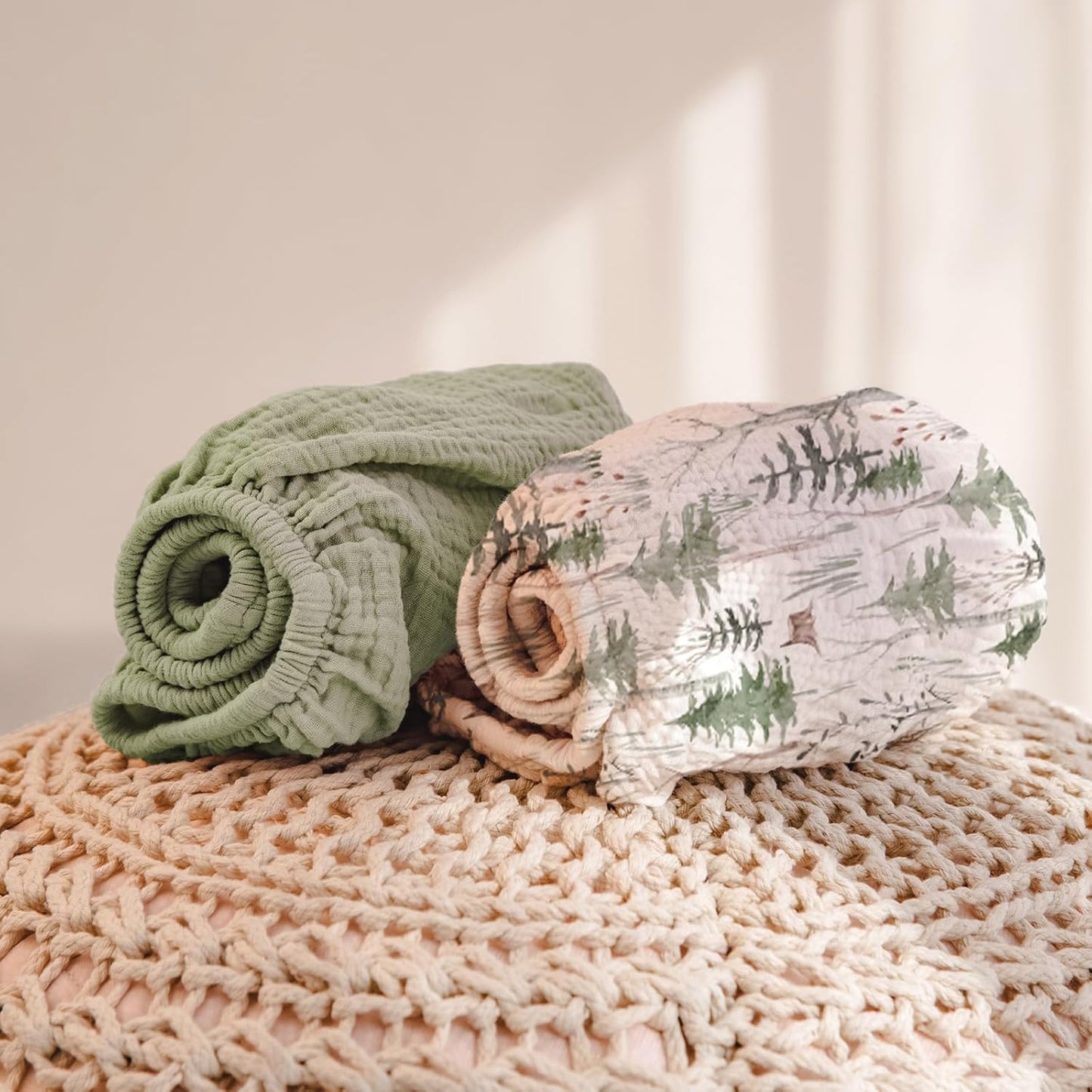 lulumoon Muslin Changing Pad Cover: 2-Pack Soft Breathable Cotton Boho Forest Print for Baby Boys - Nursery & Baby Shower