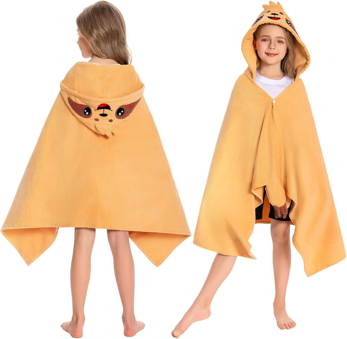 OLAOLA Sloth Hooded Towel for Kids 3-12 Years, 28" x 53" Soft Thick Absorbent Beach Towels, Toddler Bath Towel Wrap Swim Pool Towels Poncho for Boys Girls