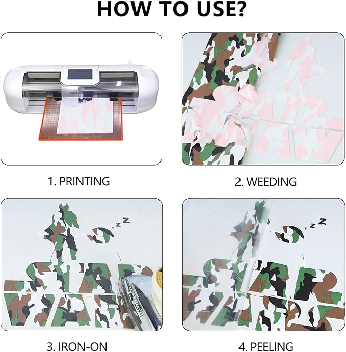 Guangyintong Camouflage Green Heat Transfer Vinyl HTV Rolls, Stretchy Thin Soft