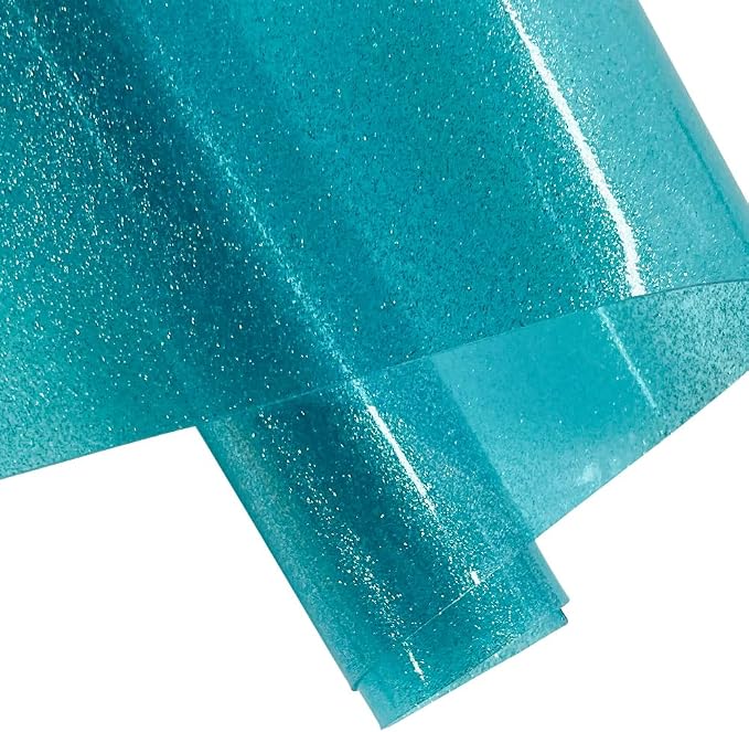 ONEART | Turquoise Transparent Glitter Vinyl Roll, 0.7 mm Solid Clear PVC Jelly