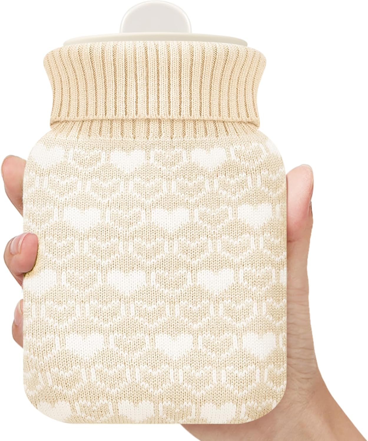 Amylove Mini Hot Water Bottle 320ml for Hot & Cold Compress with Cover Silicone Microwave Heating Small Water Bag for Travel Pain Relief Holiday Gifts(White)