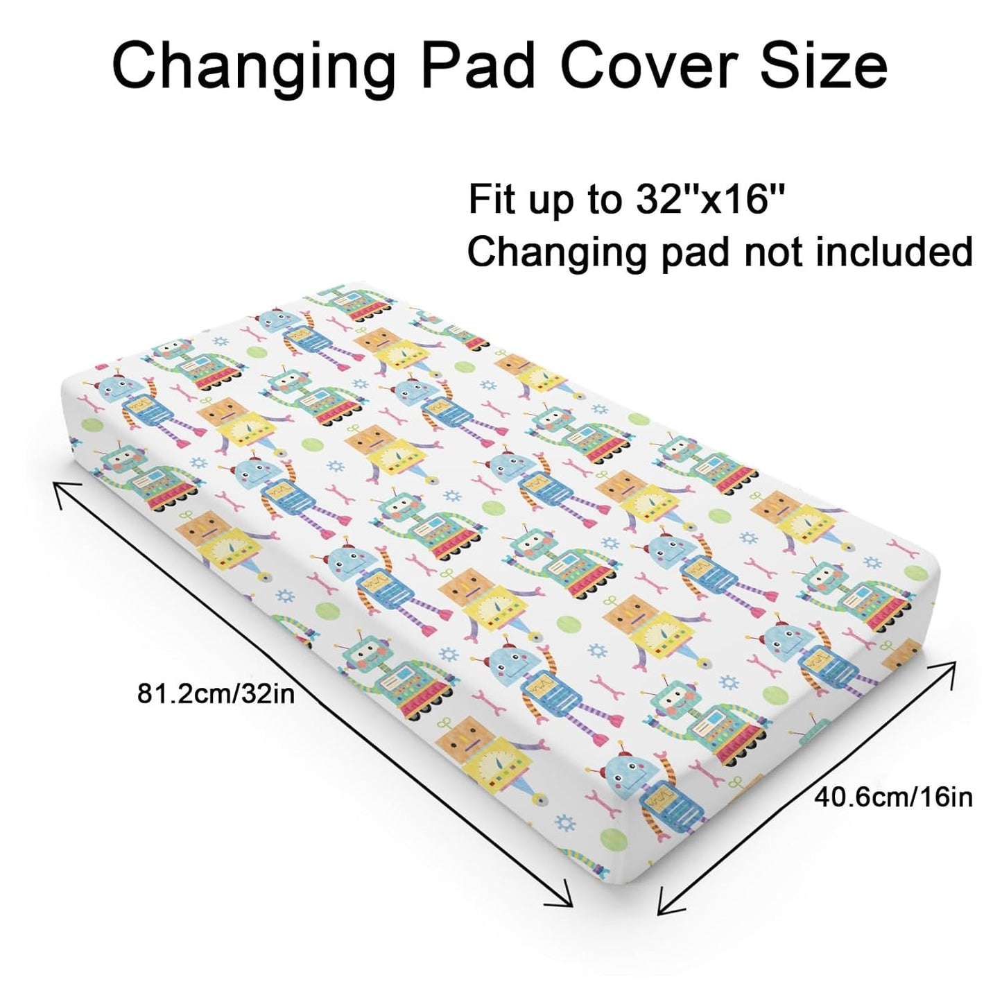 Cartoon Robots Changing Pad Covers Cute Robots Baby Diaper Changing Table Cover for Boys Girls Robots Nursery Decor Ultra Soft Breathable Stretch Changing Table Sheets Mats 32''x16''