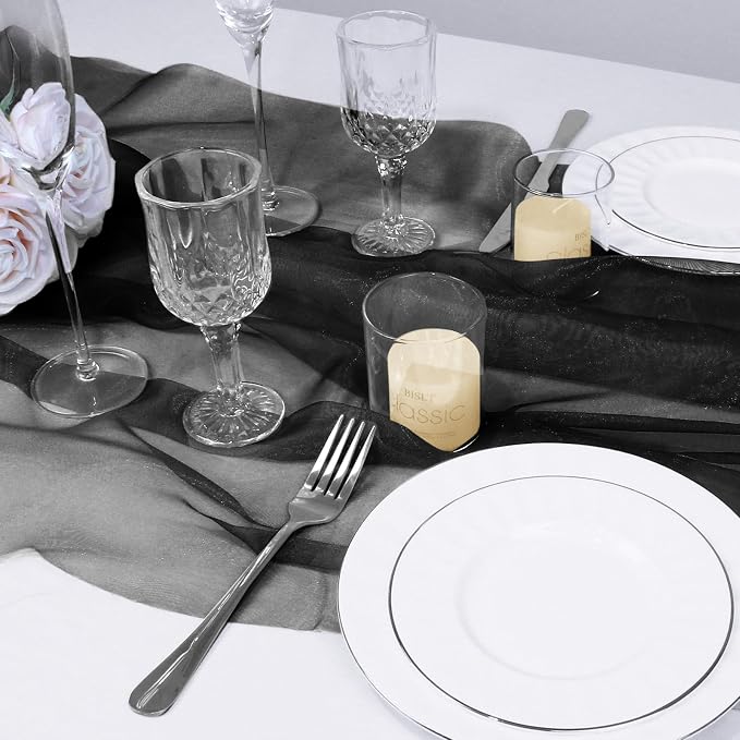VACVELT Black Sheer Organza Fabric by The Yard 60" Wide | Semi-Transparent