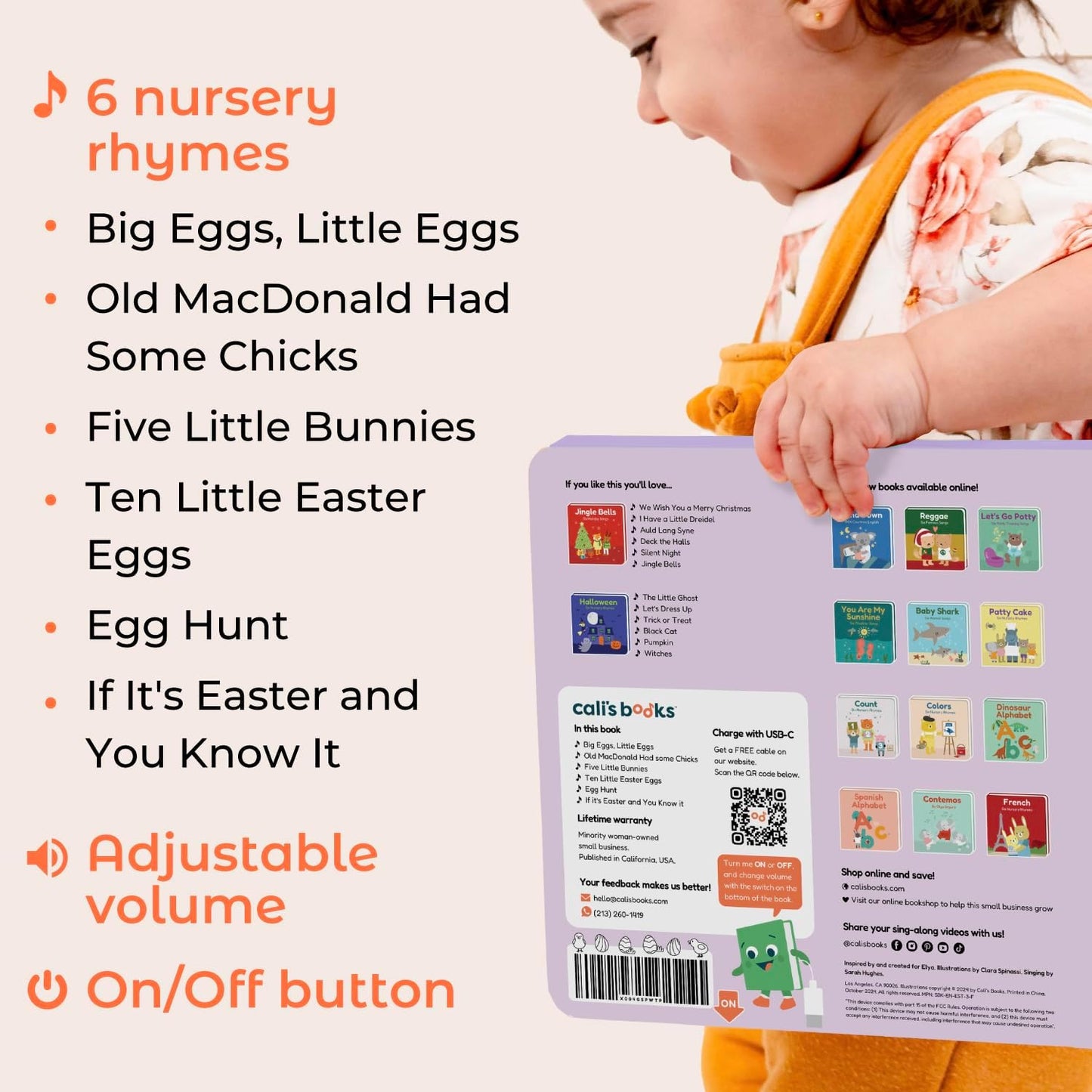 Cali's Books Easter Nursery Rhymes Musical Book - Easter Basket Stuffers for Toddlers, Baby Easter Basket Stuffers, Rechargeable Musical Books for Toddlers 1-3