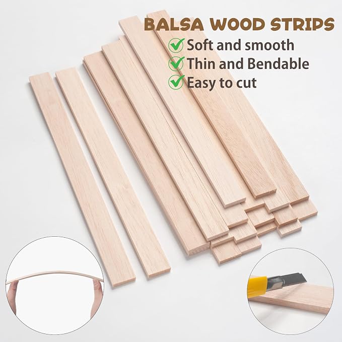 Balsa Wood Sticks, Balsa Wood Strips 1/4" × 1" × 12", Wooden Sticks