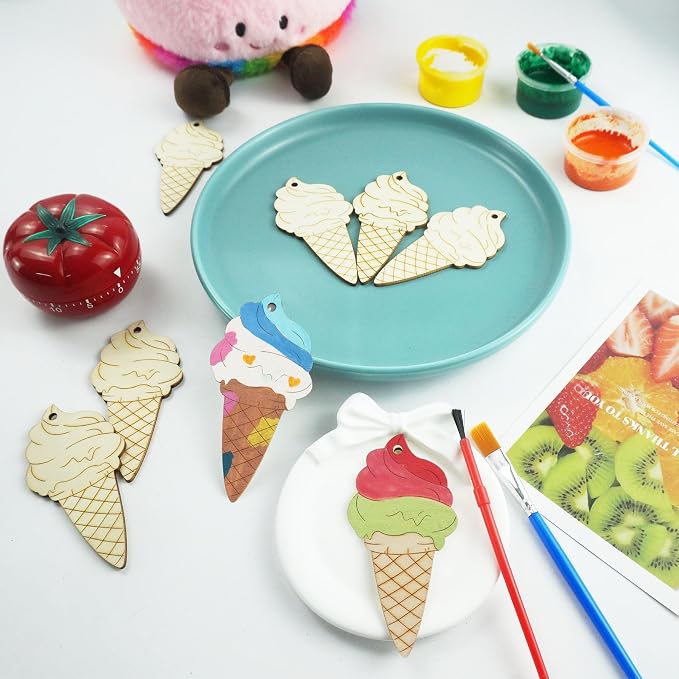 30 Pcs Wooden Ice Cream Decor Unfinished Wood Crafts