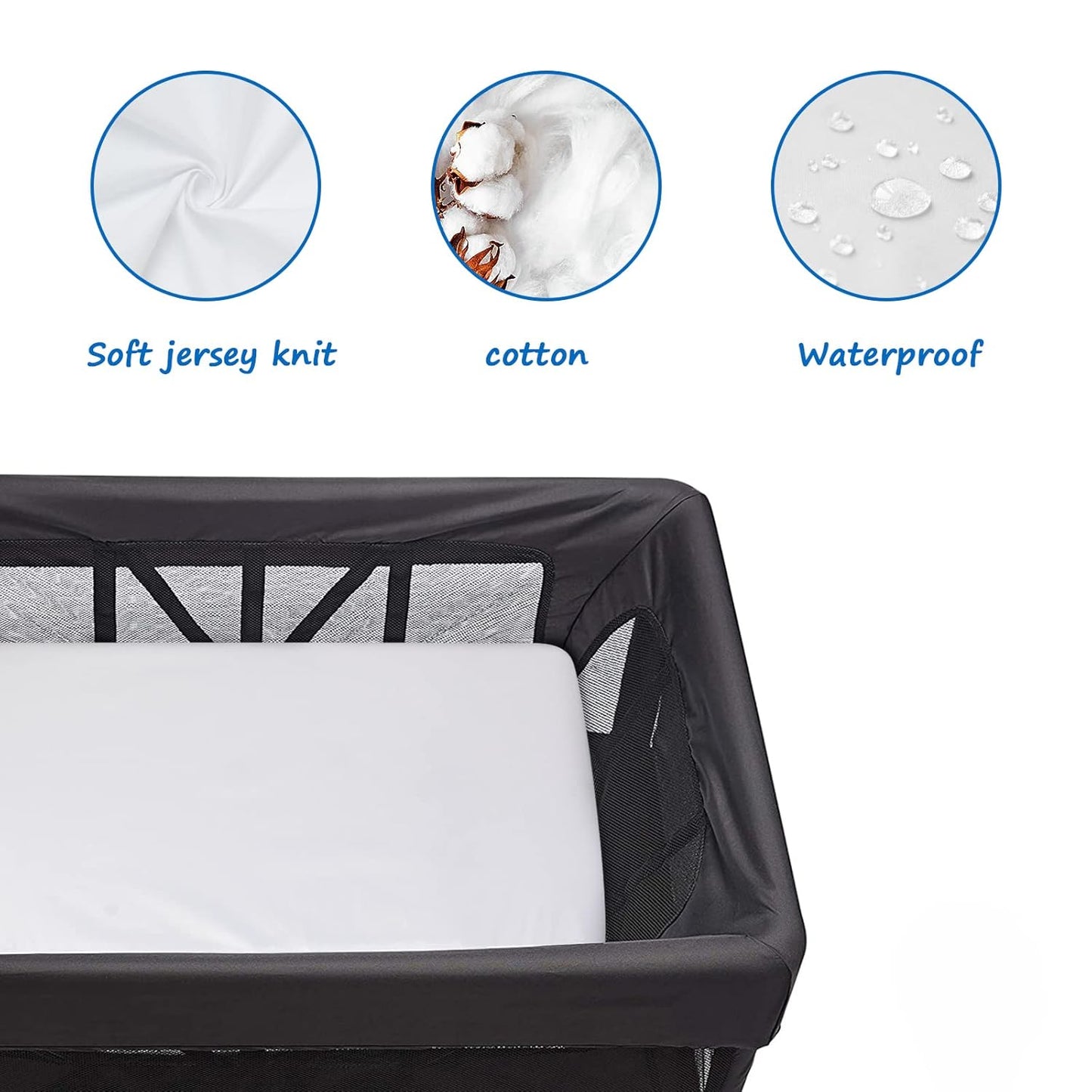 Travel Crib Sheets Cotton for Guava Lotus, Dream on Me Travel Crib and 42" X 24" Travel Light Playard Mattress, Soft & Breathable Waterproof Fitted Sheet 2 Pack, Boys & Girls White