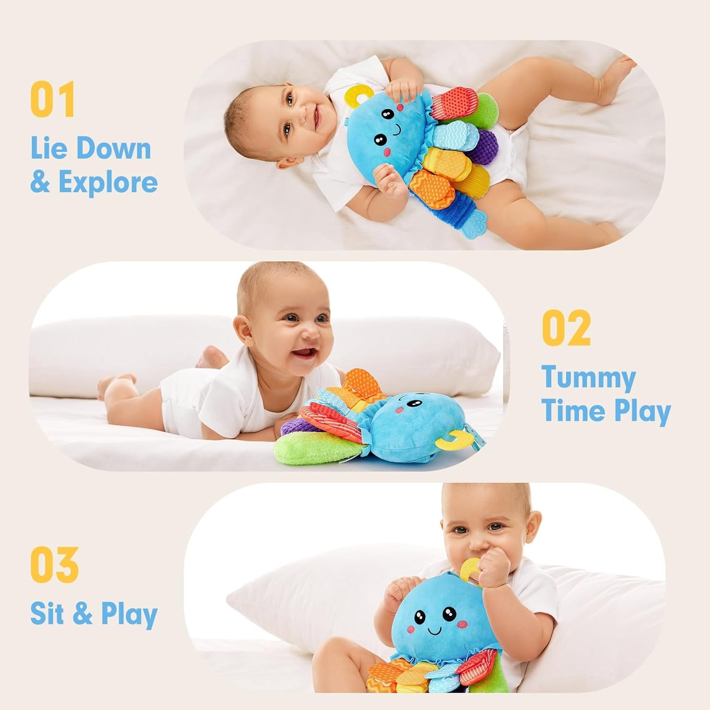 hahaland Baby Sensory Toys 3-6 Month - 15 in 1 Soft Tummy Time Toy with Crinkle Rattle Mirror for Infant Hanging Carseat Toys for 0-6 Month Developmental Newborn Montessori Toy for 3 4 5 6 Months