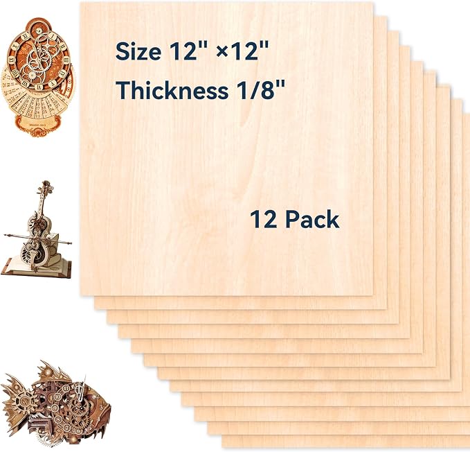 12 Pack Basswood Sheets for Crafts-12 x 12 x 1/8 Inch- 3mm Thick Plywood Sheets