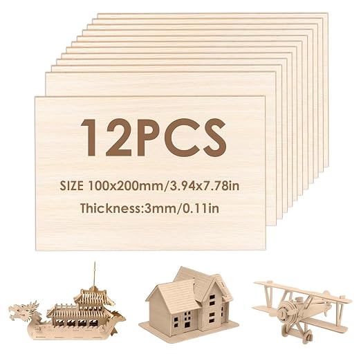 Balsa Wood Craft Sheets for DIY Projects, 12 Pieces, Natural Color