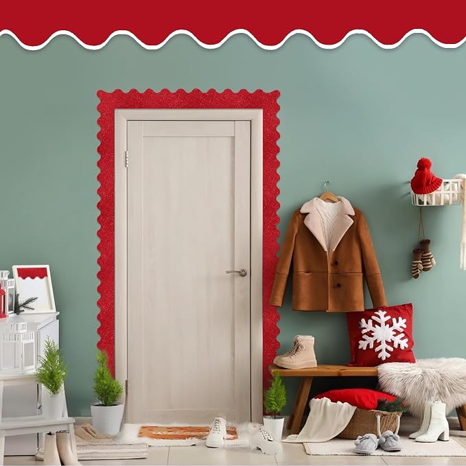 70Ft Shine Red Bulletin Board Border，Scalloped Poster Boards Decorations Trim