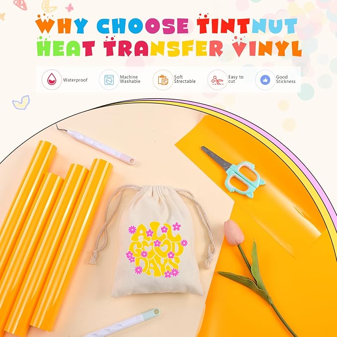 Tintnut Carrot Yellow Neon Heat Transfer Vinyl, easy cut & weed, stretch