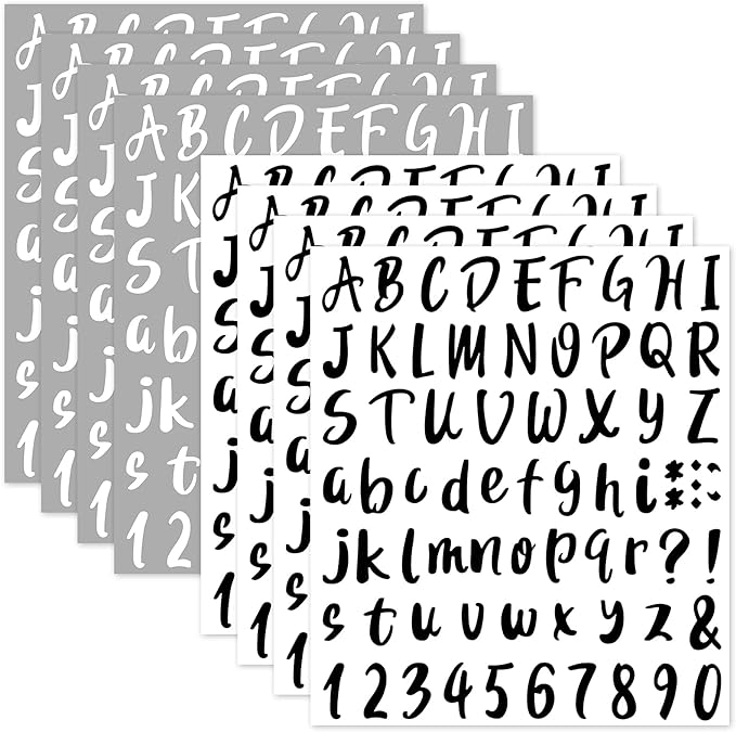 Outus 576 Pcs 8 Sheets Letters Stickers Vinyl Alphabet Number Decals Back to