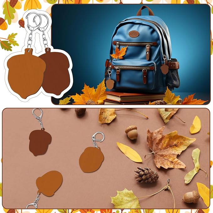 RattanView 24 Pcs Acorn Craft Color Your Own Keychains DIY Craft Wooden Blank